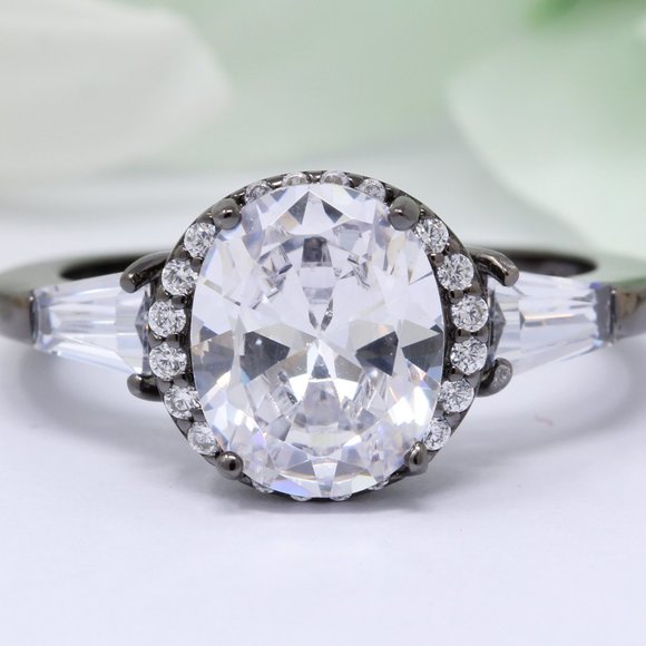 1.50 Carat Art Deco Halo Black Tone 925 Sterl - Picture 1 of 3